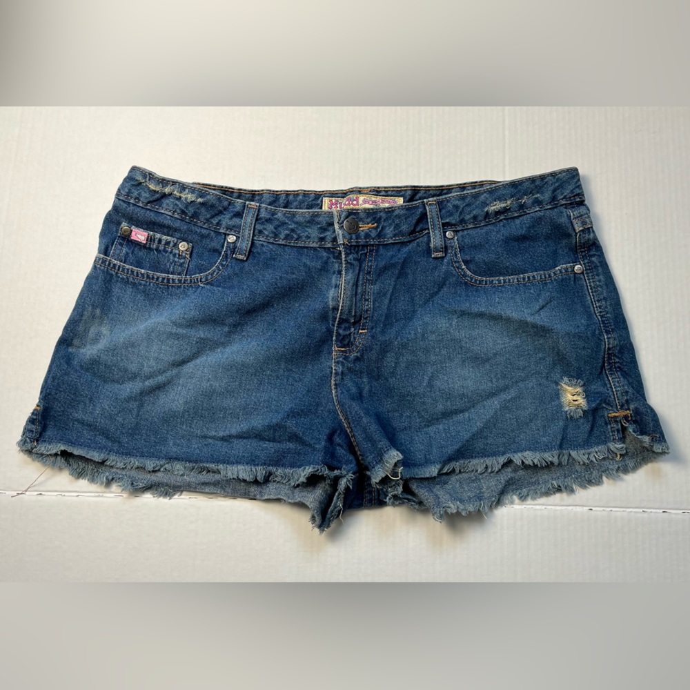 Mudd love peace happiness Blue Denim Frayed Hem Women's Shorts size 16